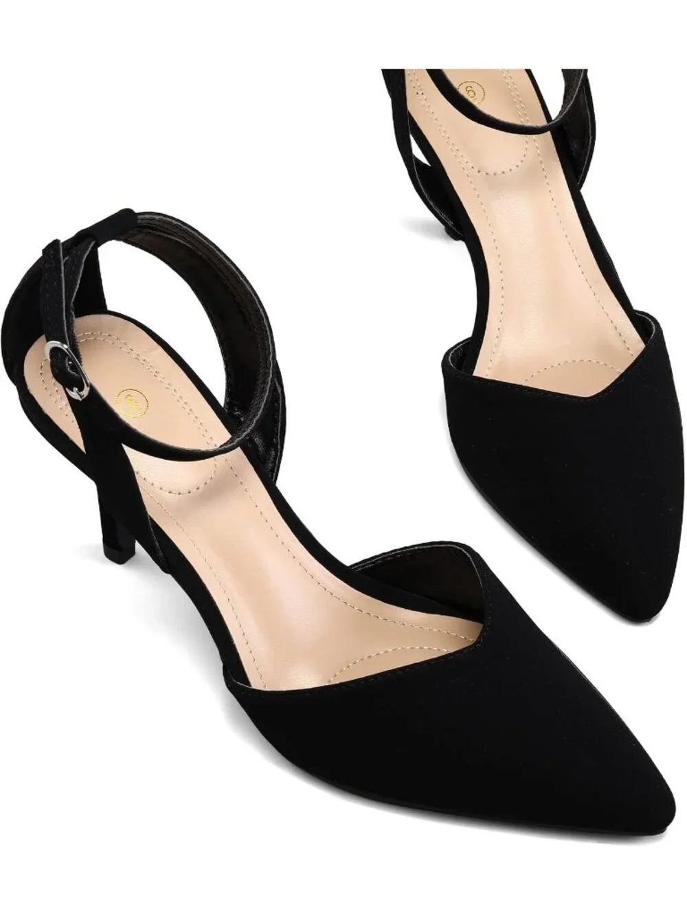 Women's Black Nubuck Closed Toe Kitten Heels Comfortable Dress Pumps Shoes